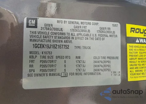 2008 Chevrolet Silverado 1500 Lt2 from USA, damaged, VIN 1GCEK19J18Z167752
